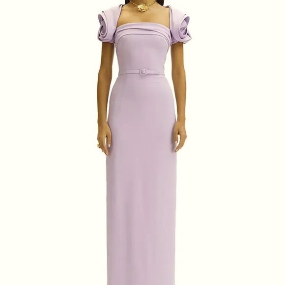Oscar De La Renta Thistle Lilac Stretch-cady Rosette Column Gown - Picture 1 of 7